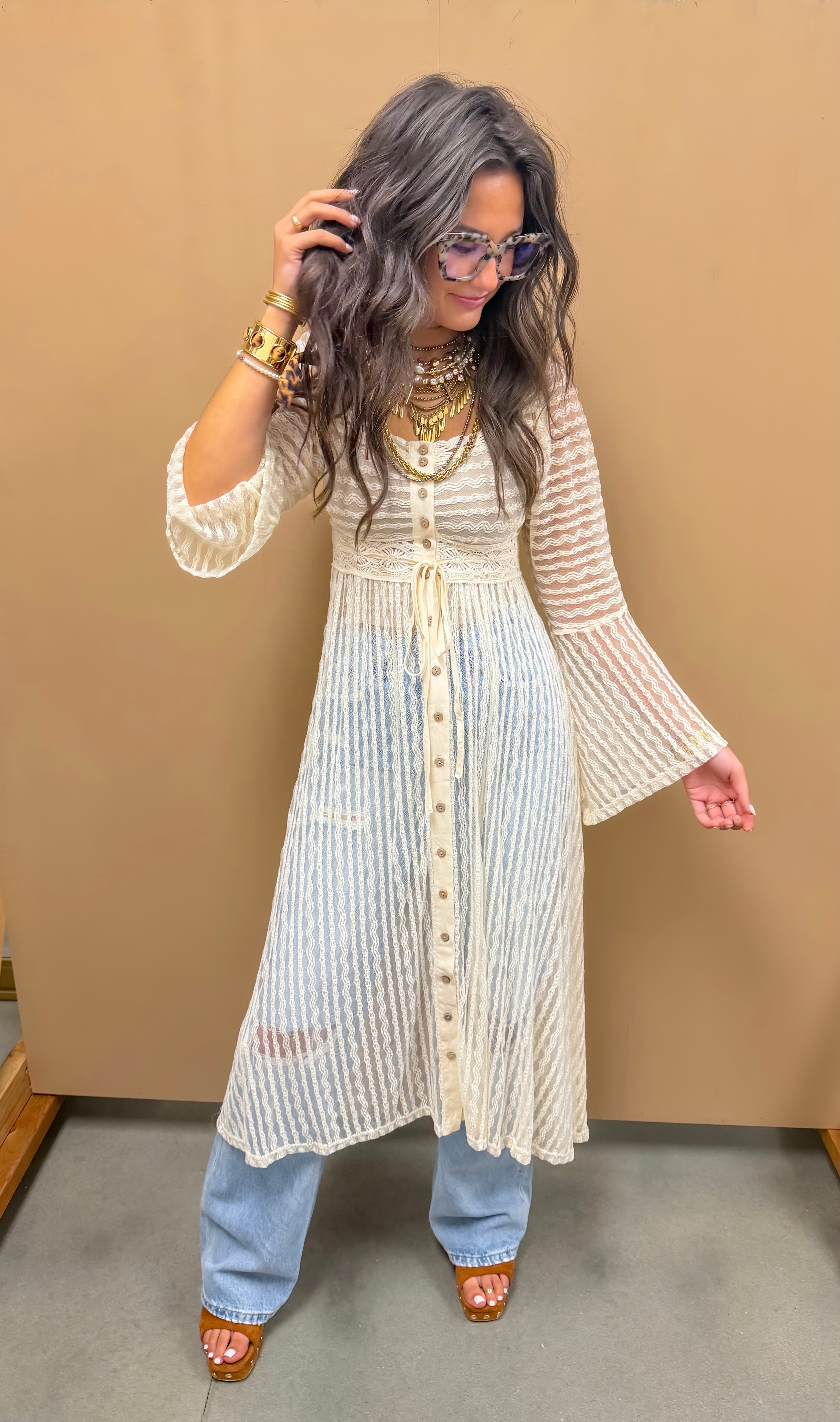 My Party Sheer Button Up Top