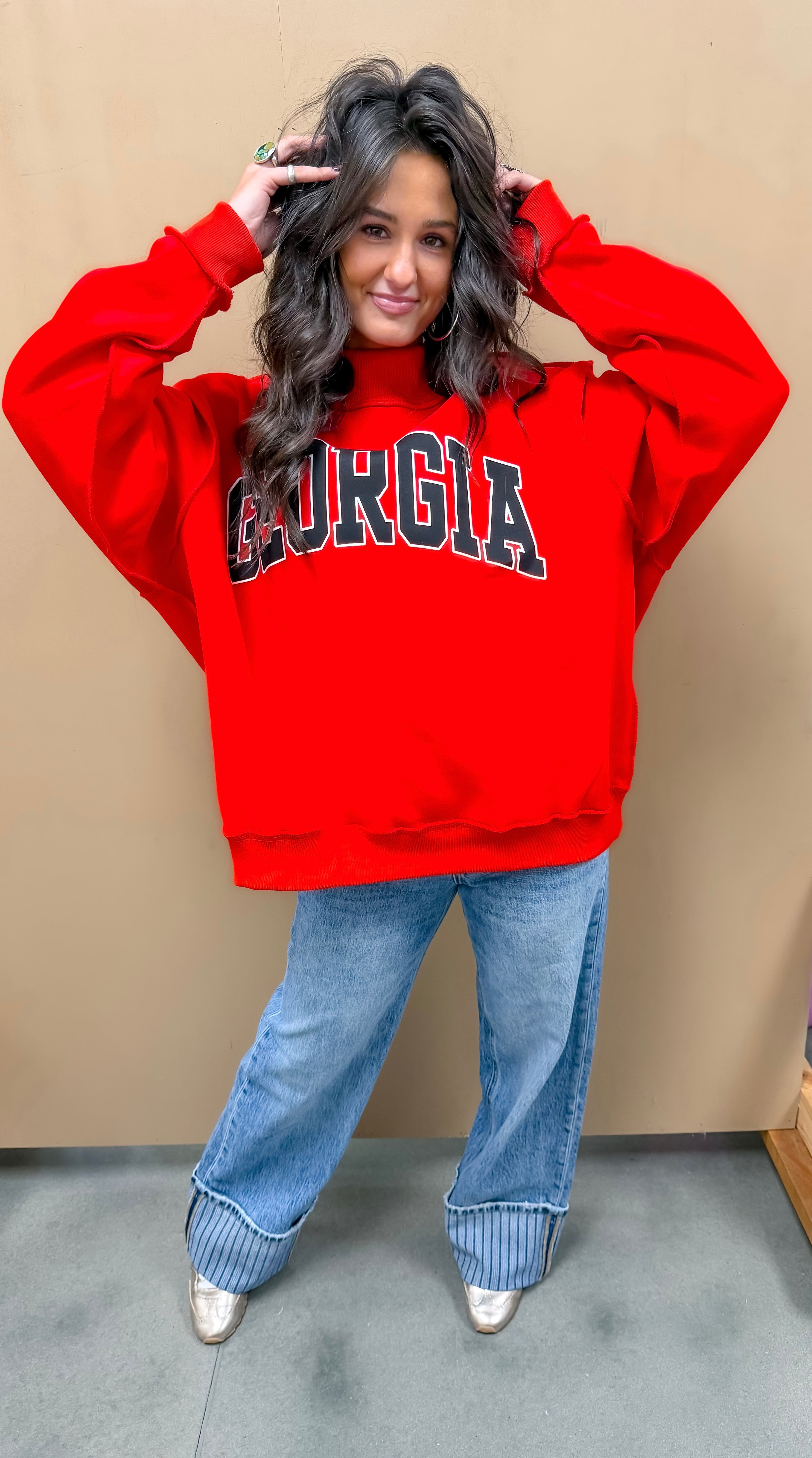 Red Georgia/GA Reversible Sweatshirt