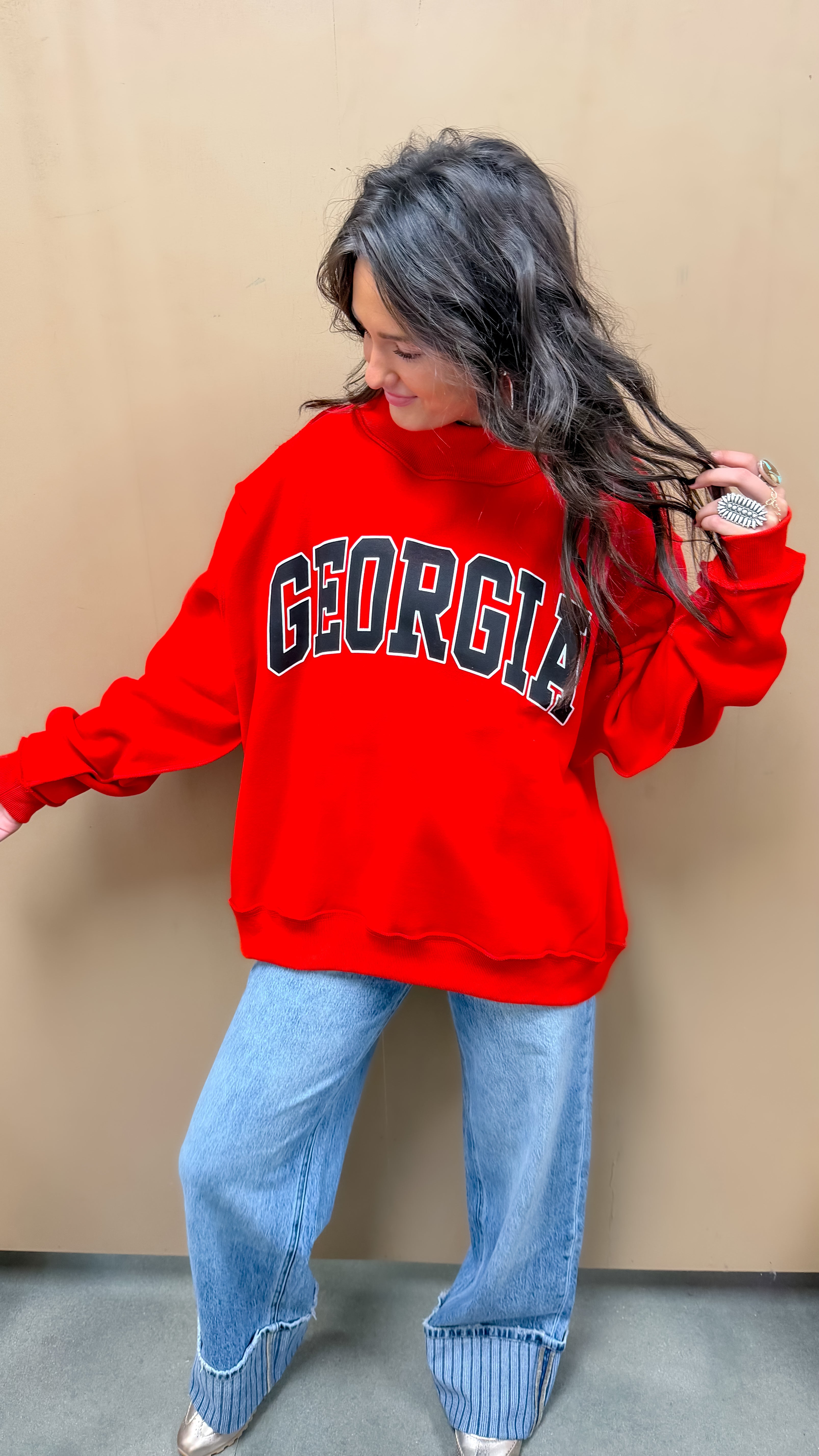 Red Georgia/GA Reversible Sweatshirt