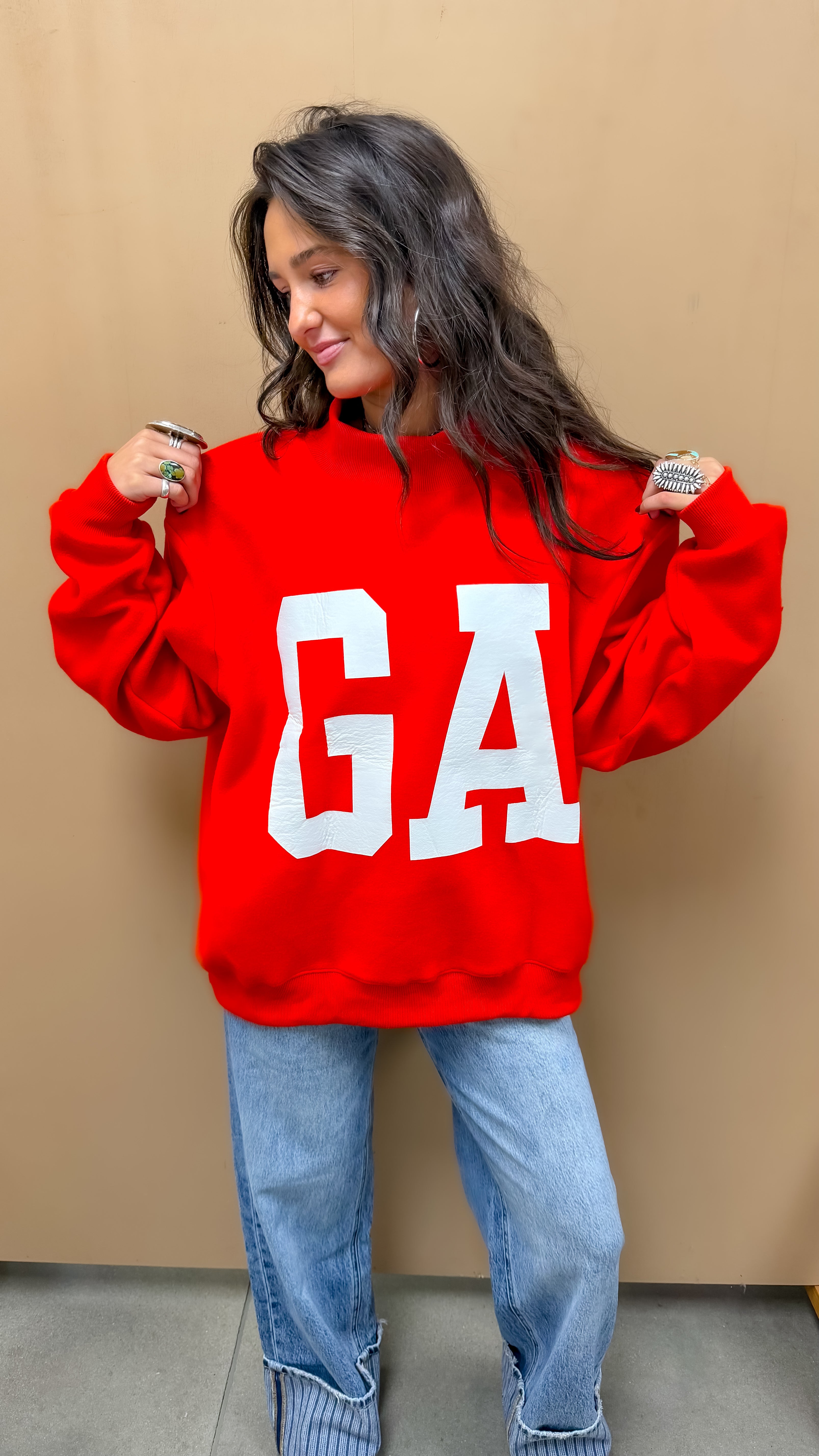 Red Georgia/GA Reversible Sweatshirt
