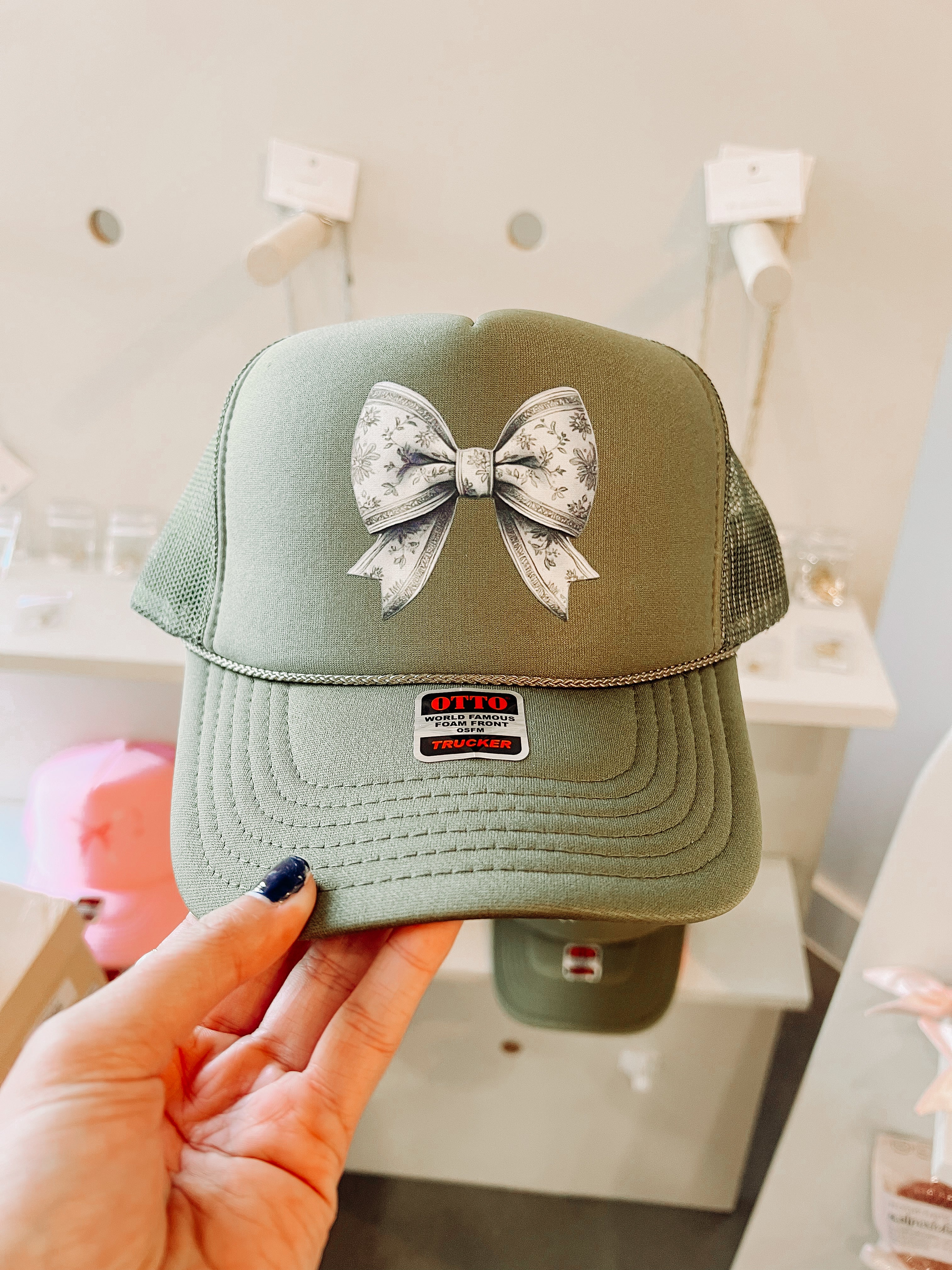 Gray Floral Bow Trucker Hat