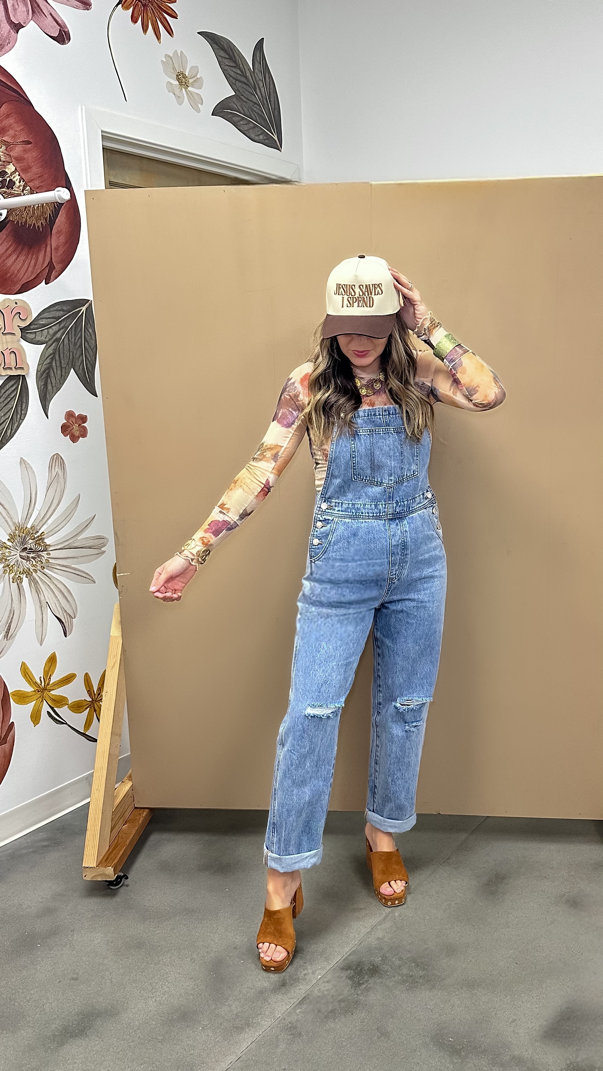 Leads Me Home Distressed Overalls