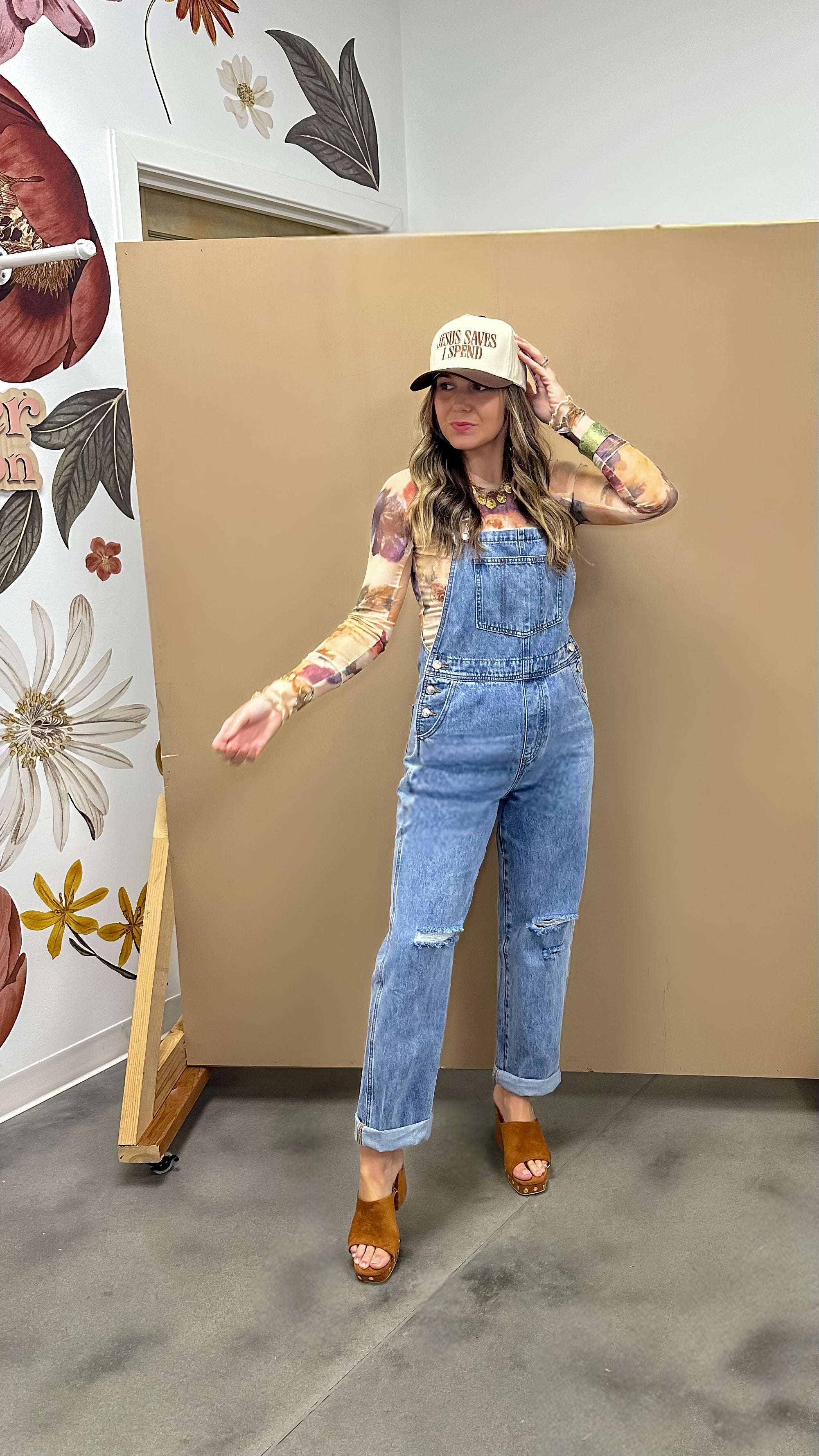 Leads Me Home Distressed Overalls
